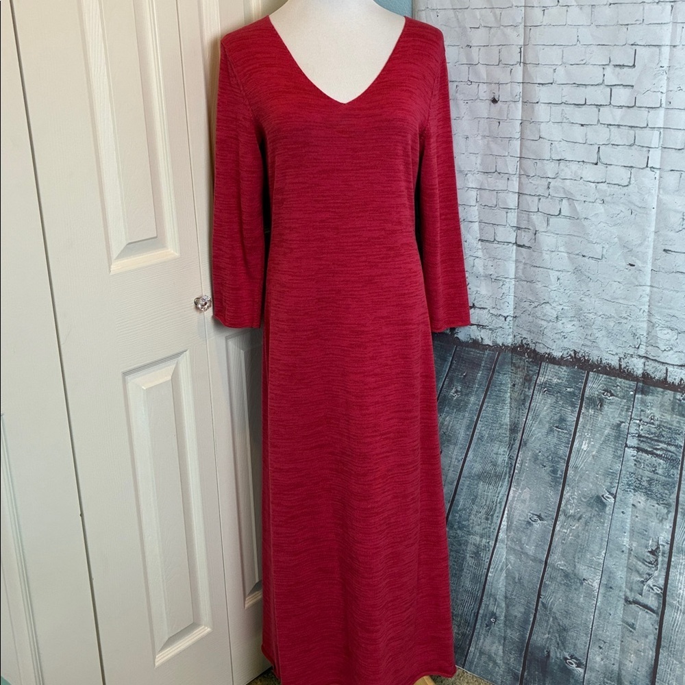 Peruvian Connection Solstice Pima Cotton Knit Maxi Long Sleeve V Neck Dress NWT - Picture 3 of 16